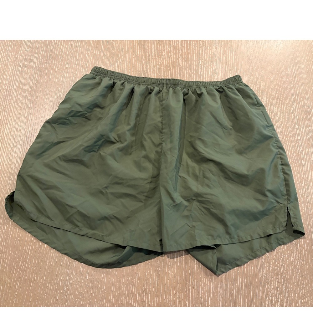 Soffe Men's Large Olive Green Nylon Athletic Running Shorts Lined Drawstring